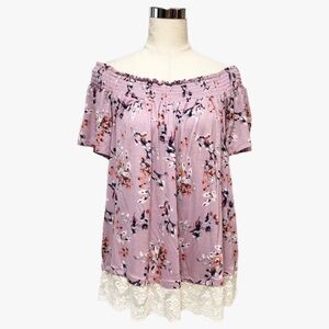 Xhilaration Floral Smock Off the Shoulder Top